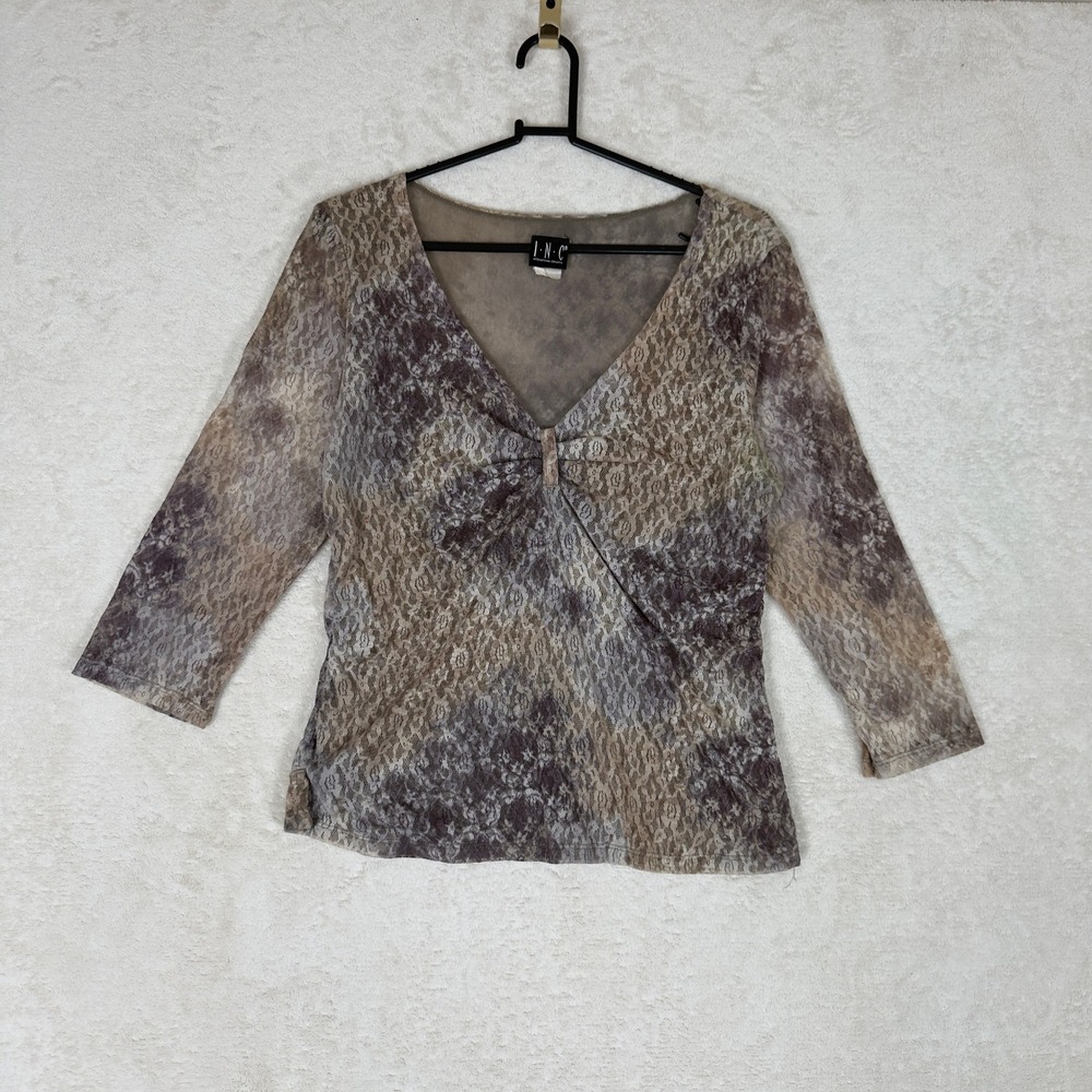VTG INC Women's Sheer Lace Overlay Top Twist Front‎ Forest Fairy Y2K Size M